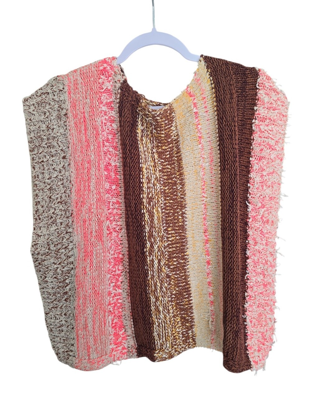 Anthropologie Striped Knit Poncho in Brown, Pink & Cream, Size XS